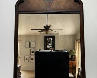 Antique Arched Wall Mirror with HandPainted Floral Panel