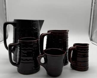 Marcrest Daisy Dot Brown Glazed Stoneware Pitcher and Mug Set