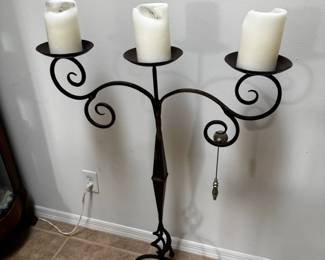 Wrought Iron Candelabra with Scrollwork and Finial