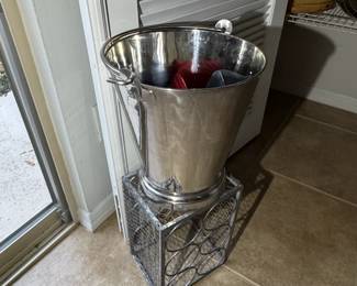 SilverTone Metal Wine Rack and Ice Bucket Set