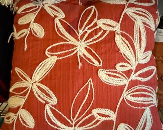 Embroidered Floral Pillow Cover Red or Cream