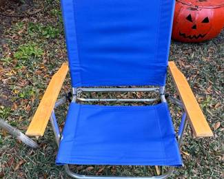 Blue Aluminum Beach Chair with Wooden Armrests by RIO Brands