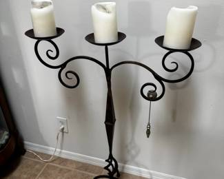 Wrought Iron Candelabra with Scrollwork and Finial