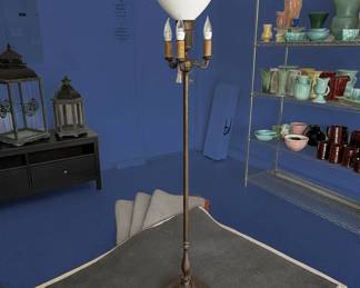 Antique Brass Candelabra Floor Lamp with Frosted Glass Shade