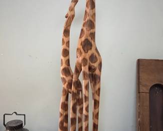 Hand Carved Wooden Giraffe Mother and Baby Figurine Set