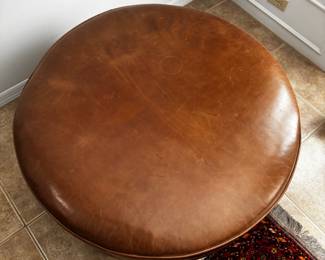 Round Top Grain Leather Ottoman