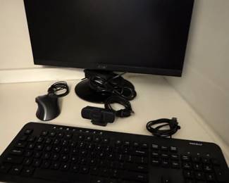 Computer Monitor, Keyboard, Mouse, and Webcam Set