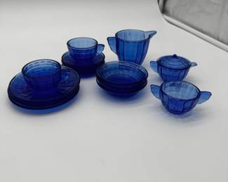 Akro Agate Cobalt Blue Glass Childs Tea Set second image