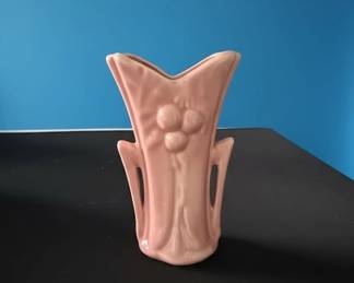 Pink Ceramic Vase with Applied Floral Motif