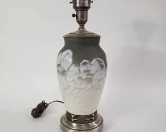 Vintage pottery table lamp on metal base