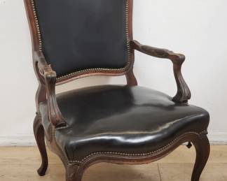 Louis XV-style leather and walnut arm chair