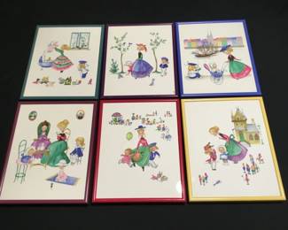  6 framed vintage lithographs