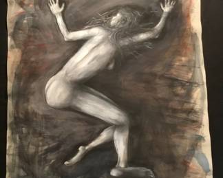 Charcoal & watercolor painting on paper