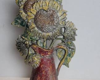 Midwest Importers cast iron pitcher with sunflowers doorstop 
