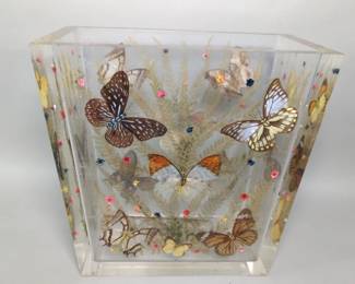 Mid-century acrylic waste basket with embedded