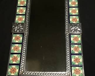 Mexican tile and embossed tin wall mirror