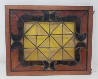 Vintage signed, framed stained glass panel