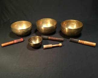 4 vintage hand-hammered Tibetan singing bowls