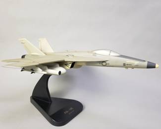 F/A - 18E Hornet aircraft wood model on stand
