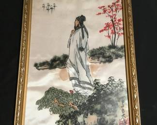 Vintage Chinese watercolor painting on silk
