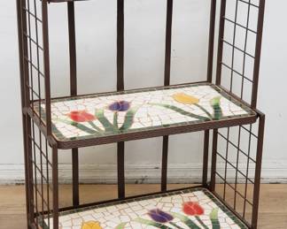 Contemporary 3-tier metal folding plant stand with mosaic tiles