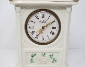 Vintage Belleek porcelain shamrock mantel clock