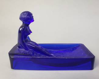 Art Deco nude cobalt blue glass soap dish