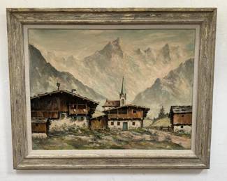 Signed Schey oil on canvas Tyrol Austria, Passeier Hof.