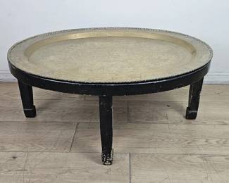 Vintage tea table with embossed/etched brass tray