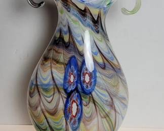 Vintage Murano-style glass millefiori vase with polished base