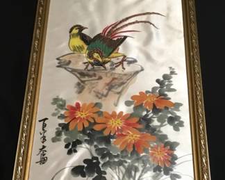 Vintage Chinese watercolor painting on silk