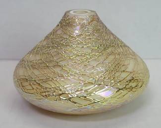 Signed Abelman iridescent art glass vase