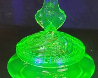 Uranium glass covered bowl