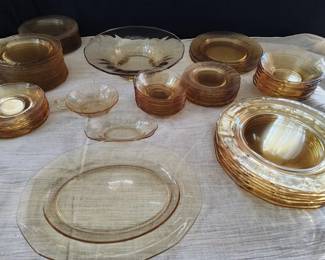 72-piece yellow depression glass Fostoria Topaz