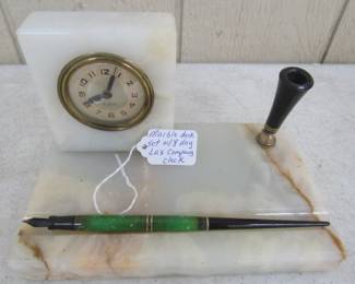 Marble Desk Set w/8 Day Lux Company Clock