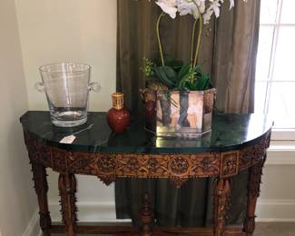 Faux top carved console table