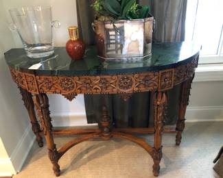 Carved console table with faux painted top