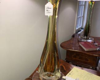 Pair of Murano glass lamps, one with an internal crack