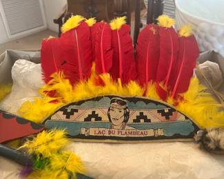 Vintage child’s Indian headdress & tomahawk
Lac du Flambeau Band of Lake Superior Chippewa Indians