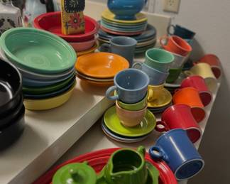 Assorted Fiesta ware China by Homer Laughlin. Pieces will be sold individually.