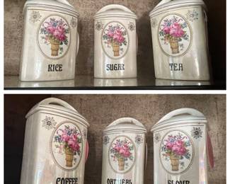 Vintage lusterware kitchen dry goods canister set..also has the Salt Box