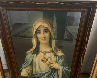 Nice old framed Immaculate Heart of Mary print