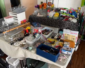 Tools, household items, organization items, cleaning items, microwave.