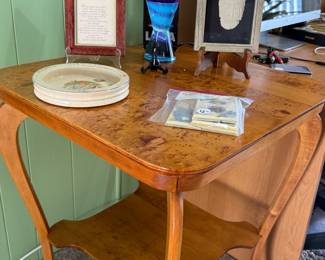 Lava Lamp, Side Table. Antique baby plate