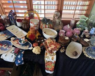 Holiday items, Wedgewood plates, Antiques.