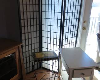 Black Wood and Shoji Paper 3-Panel Room Divider, Accent Tables, Magazine Rack