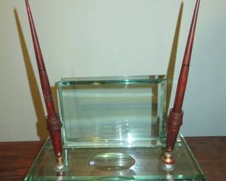 Vintage Wahl Eversharp Fountain Desk Pens with Glass Base 4 Piece Desk Set