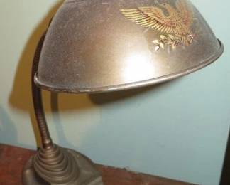 Vintage Art Deco Cast Iron Gooseneck Industrial Desk Lamp with American Eagle Emblem