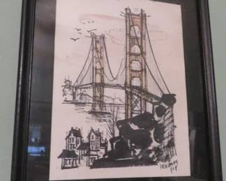 Vintage San Francisco Bridge Scene Etching by John Irwin Friedman