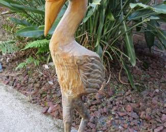 Hand-Carved Wooden Crane/Heron Yard Figure
